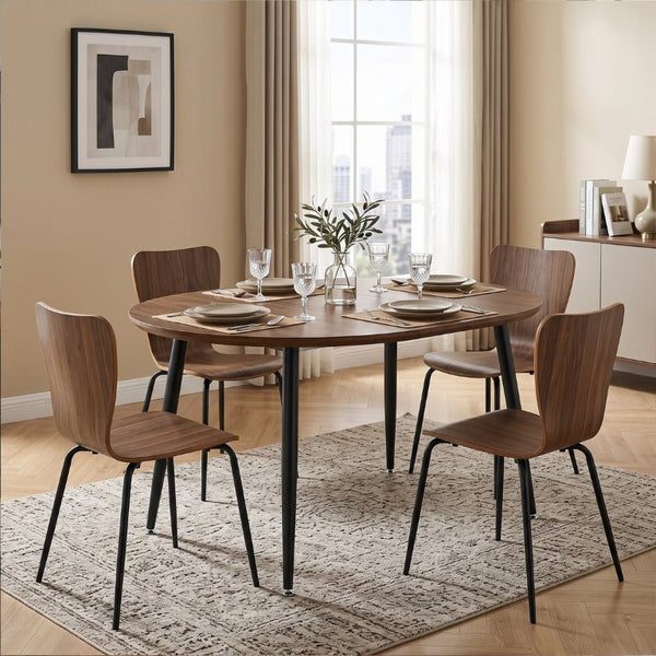 English Elm 3-In-1 Extendable Oval Dining Table Walnut MDF Top Steel Legs Seats up to 8 W2920P496516