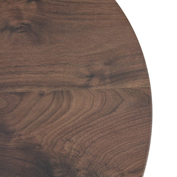 English Elm Walnut Grain Round Side Table Compact MDF Accent for Living Room or Bedroom Corner W2920P499489