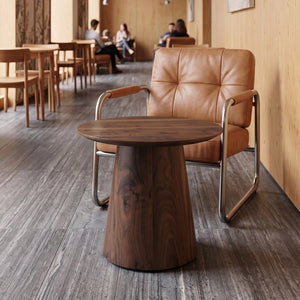 English Elm Walnut Grain Round Side Table Compact MDF Accent for Living Room or Bedroom Corner W2920P499489
