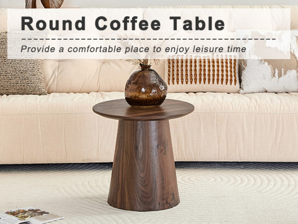 English Elm Walnut Grain Round Side Table Compact MDF Accent for Living Room or Bedroom Corner W2920P499489