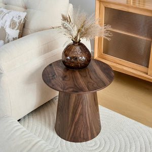 English Elm Walnut Grain Round Side Table Compact MDF Accent for Living Room or Bedroom Corner W2920P499489