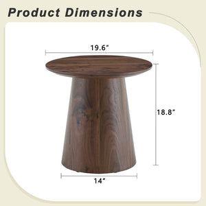 English Elm Walnut Grain Round Side Table Compact MDF Accent for Living Room or Bedroom Corner W2920P499489