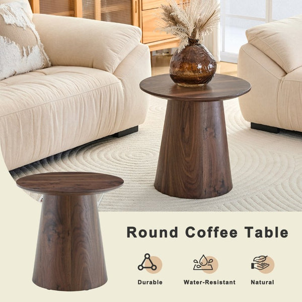 English Elm Walnut Grain Round Side Table Compact MDF Accent for Living Room or Bedroom Corner W2920P499489