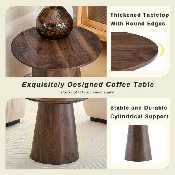 English Elm Walnut Grain Round Side Table Compact MDF Accent for Living Room or Bedroom Corner W2920P499489