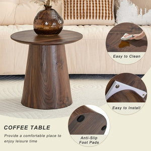 English Elm Walnut Grain Round Side Table Compact MDF Accent for Living Room or Bedroom Corner W2920P499489
