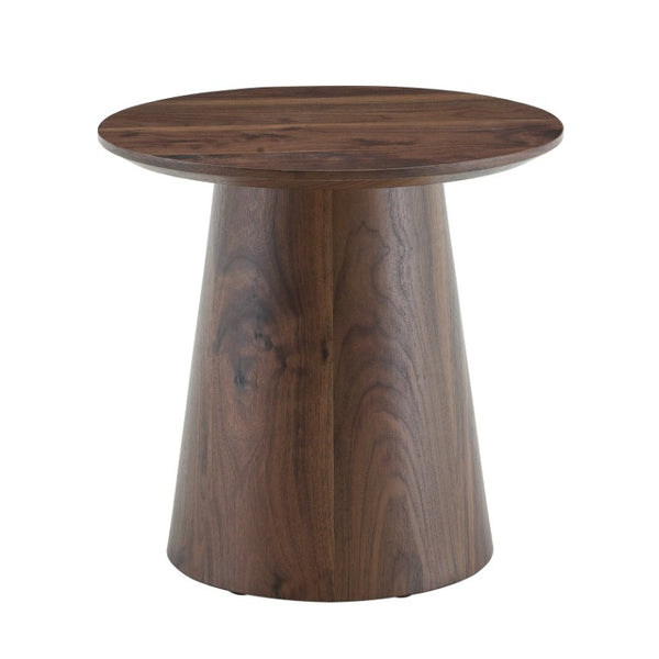 English Elm Walnut Grain Round Side Table Compact MDF Accent for Living Room or Bedroom Corner W2920P499489