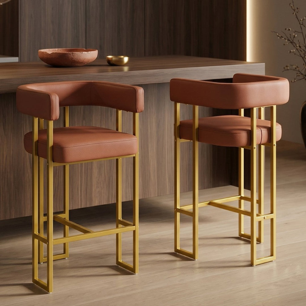 English Elm Modern Upholstered Counter Barstools Set of 2 with Gold Steel Frame and Cushioned Seat W2920P503346
