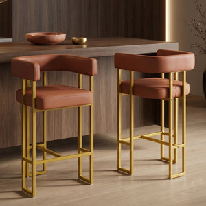English Elm Modern Upholstered Counter Barstools Set of 2 with Gold Steel Frame and Cushioned Seat W2920P503346