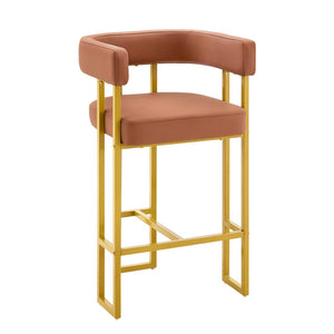 English Elm Modern Upholstered Counter Barstools Set of 2 with Gold Steel Frame and Cushioned Seat W2920P503346