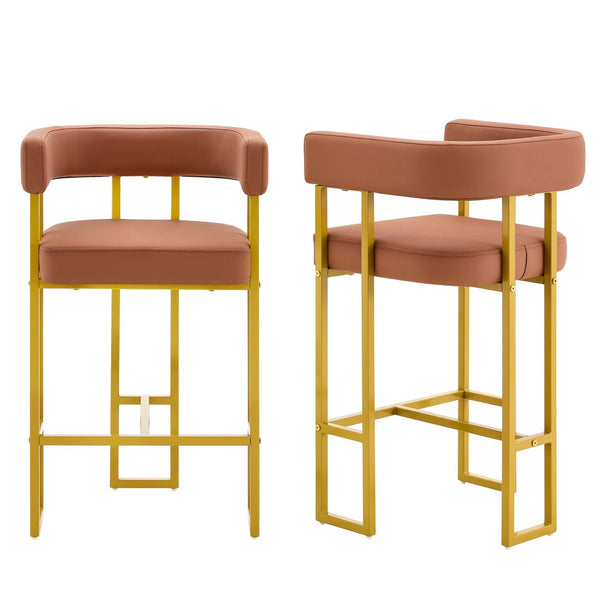 English Elm Modern Upholstered Counter Barstools Set of 2 with Gold Steel Frame and Cushioned Seat W2920P503346