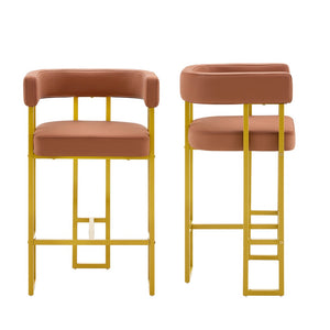 English Elm Modern Upholstered Counter Barstools Set of 2 with Gold Steel Frame and Cushioned Seat W2920P503346