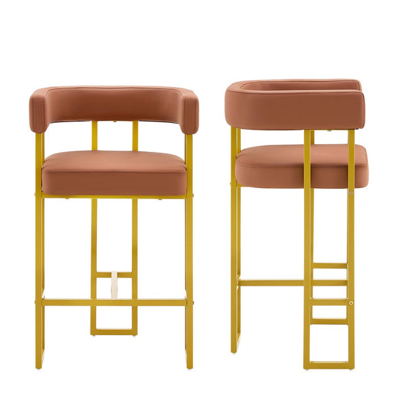 English Elm Modern Upholstered Counter Barstools Set of 2 with Gold Steel Frame and Cushioned Seat W2920P503346