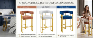 English Elm Modern Upholstered Counter Barstools Set of 2 with Gold Steel Frame and Cushioned Seat W2920P503346