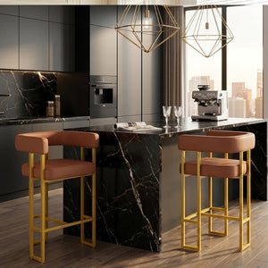 English Elm Modern Upholstered Counter Barstools Set of 2 with Gold Steel Frame and Cushioned Seat W2920P503346