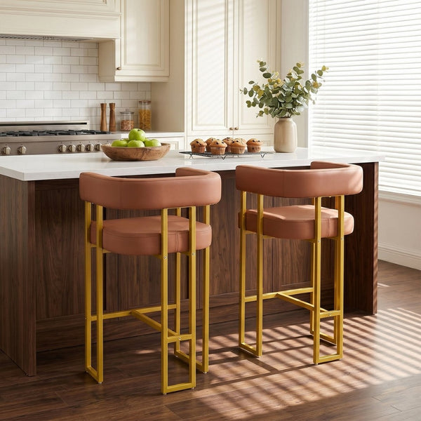 English Elm Modern Upholstered Counter Barstools Set of 2 with Gold Steel Frame and Cushioned Seat W2920P503346