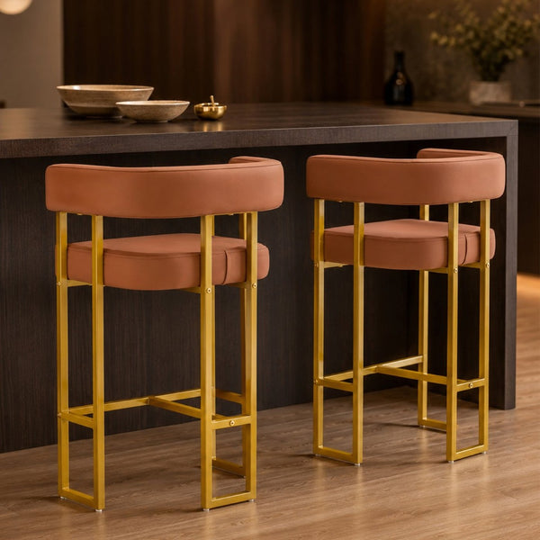 English Elm Modern Upholstered Counter Barstools Set of 2 with Gold Steel Frame and Cushioned Seat W2920P503346