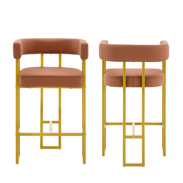 English Elm Modern Upholstered Counter Barstools Set of 2 with Gold Steel Frame and Cushioned Seat W2920P503346