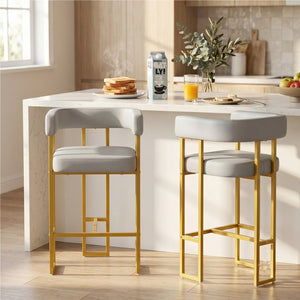 English Elm Modern Faux Leather Counter Barstools Set of 2 Gold Frame Upholstered Kitchen Seating W2920P503347