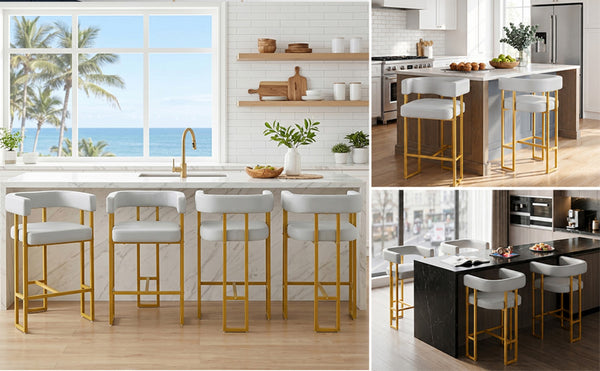 English Elm Modern Faux Leather Counter Barstools Set of 2 Gold Frame Upholstered Kitchen Seating W2920P503347