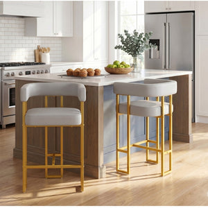 English Elm Modern Faux Leather Counter Barstools Set of 2 Gold Frame Upholstered Kitchen Seating W2920P503347