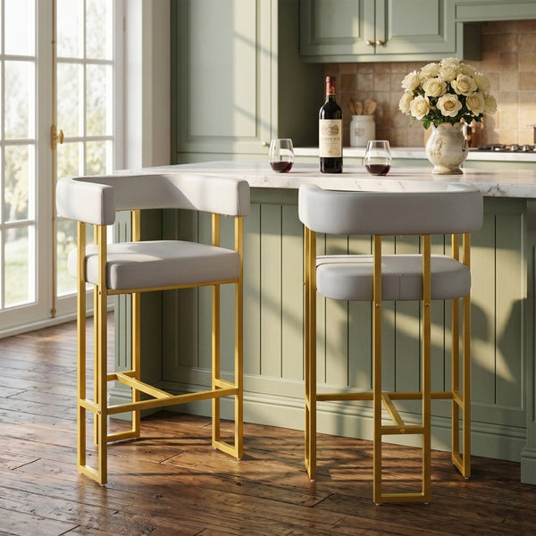 English Elm Modern Faux Leather Counter Barstools Set of 2 Gold Frame Upholstered Kitchen Seating W2920P503347