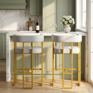 English Elm Modern Faux Leather Counter Barstools Set of 2 Gold Frame Upholstered Kitchen Seating W2920P503347