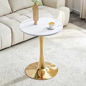English Elm Round Tulip Bistro Dining Table Mid Century Pedestal Base for Compact Kitchen Spaces 23.6 inches White W2920P518653