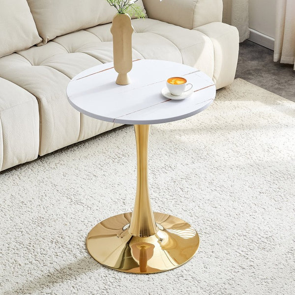 English Elm Round Tulip Bistro Dining Table Mid Century Pedestal Base for Compact Kitchen Spaces 23.6 inches White W2920P518653