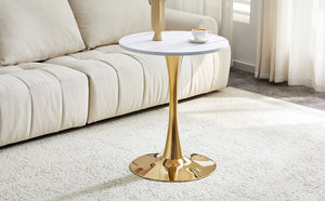 English Elm Round Tulip Bistro Dining Table Mid Century Pedestal Base for Compact Kitchen Spaces 23.6 inches White W2920P518653