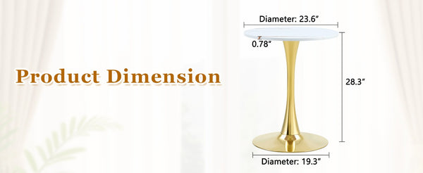 English Elm Round Tulip Bistro Dining Table Mid Century Pedestal Base for Compact Kitchen Spaces 23.6 inches White W2920P518653