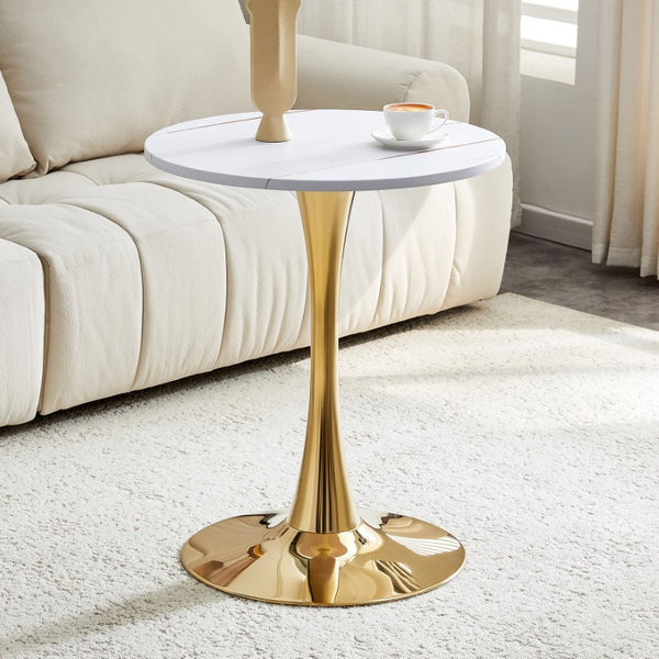 English Elm Round Tulip Bistro Dining Table Mid Century Pedestal Base for Compact Kitchen Spaces 23.6 inches White W2920P518653