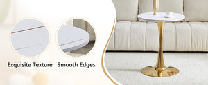 English Elm Round Tulip Bistro Dining Table Mid Century Pedestal Base for Compact Kitchen Spaces 23.6 inches White W2920P518653