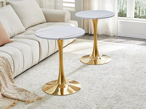 English Elm Round Tulip Bistro Dining Table Mid Century Pedestal Base for Compact Kitchen Spaces 23.6 inches White W2920P518653