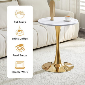 English Elm Round Tulip Bistro Dining Table Mid Century Pedestal Base for Compact Kitchen Spaces 23.6 inches White W2920P518653