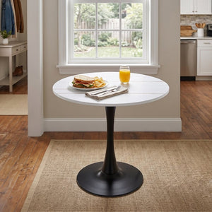 English Elm Round Tulip Bistro Dining Table Mid Century Pedestal Base for Compact Kitchen Spaces 31.5 inches White W2920P518709