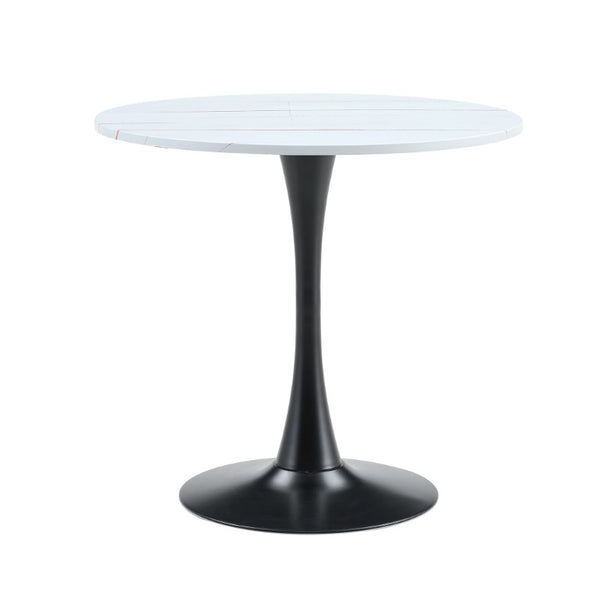 English Elm Round Tulip Bistro Dining Table Mid Century Pedestal Base for Compact Kitchen Spaces 31.5 inches White W2920P518709
