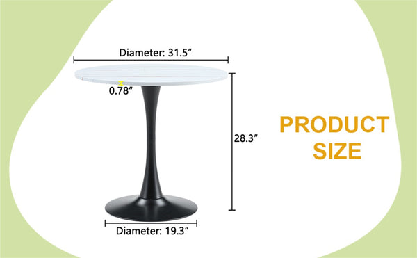 English Elm Round Tulip Bistro Dining Table Mid Century Pedestal Base for Compact Kitchen Spaces 31.5 inches White W2920P518709