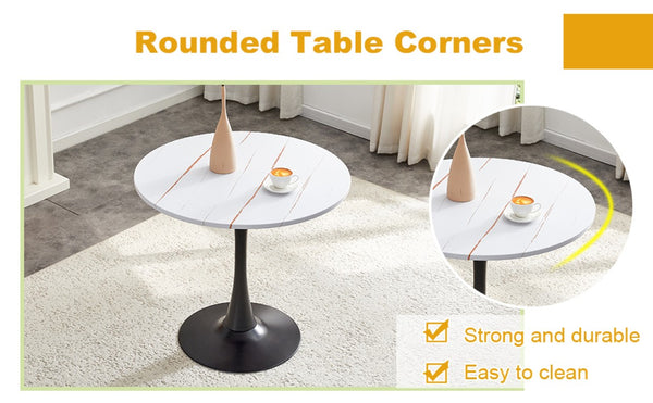 English Elm Round Tulip Bistro Dining Table Mid Century Pedestal Base for Compact Kitchen Spaces 31.5 inches White W2920P518709