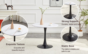 English Elm Round Tulip Bistro Dining Table Mid Century Pedestal Base for Compact Kitchen Spaces 31.5 inches White W2920P518709