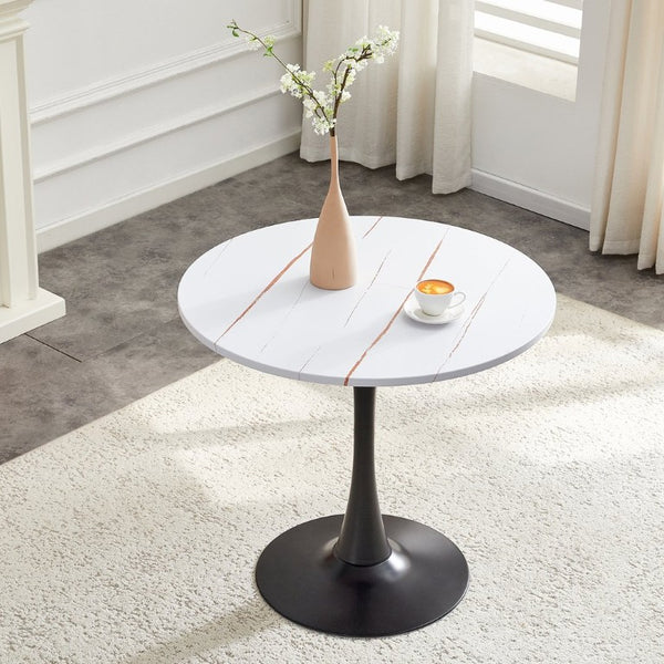 English Elm Round Tulip Bistro Dining Table Mid Century Pedestal Base for Compact Kitchen Spaces 31.5 inches White W2920P518709