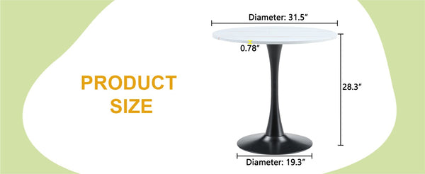 English Elm Round Tulip Bistro Dining Table Mid Century Pedestal Base for Compact Kitchen Spaces 31.5 inches White W2920P518709