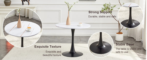 English Elm Round Tulip Bistro Dining Table Mid Century Pedestal Base for Compact Kitchen Spaces 31.5 inches White W2920P518709