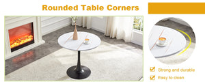 English Elm Round Tulip Bistro Dining Table Mid Century Pedestal Base for Compact Kitchen Spaces 31.5 inches White W2920P518709