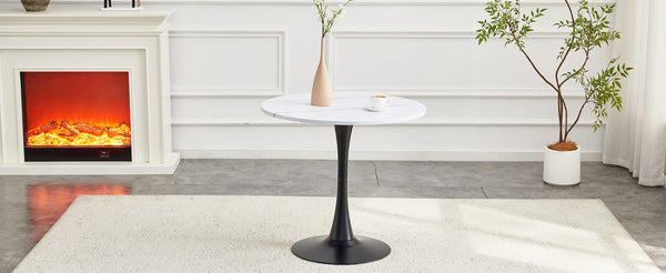 English Elm Round Tulip Bistro Dining Table Mid Century Pedestal Base for Compact Kitchen Spaces 31.5 inches White W2920P518709