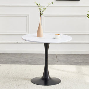 English Elm Round Tulip Bistro Dining Table Mid Century Pedestal Base for Compact Kitchen Spaces 31.5 inches White W2920P518709