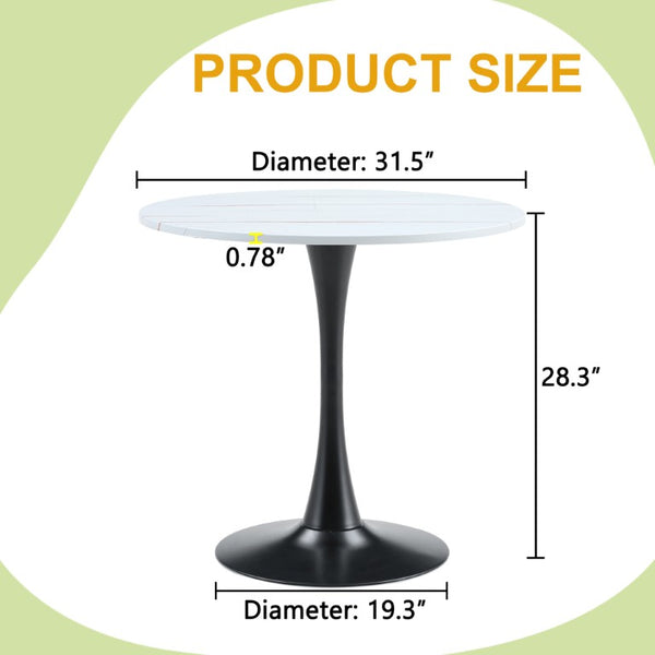 English Elm Round Tulip Bistro Dining Table Mid Century Pedestal Base for Compact Kitchen Spaces 31.5 inches White W2920P518709
