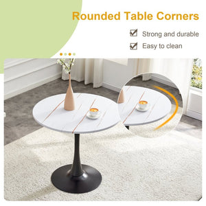 English Elm Round Tulip Bistro Dining Table Mid Century Pedestal Base for Compact Kitchen Spaces 31.5 inches White W2920P518709