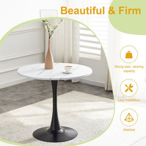 English Elm Round Tulip Bistro Dining Table Mid Century Pedestal Base for Compact Kitchen Spaces 31.5 inches White W2920P518709