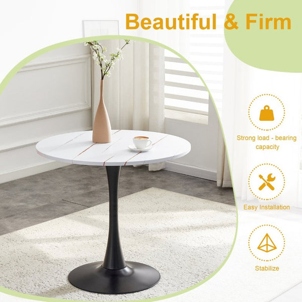 English Elm Round Tulip Bistro Dining Table Mid Century Pedestal Base for Compact Kitchen Spaces 31.5 inches White W2920P518709