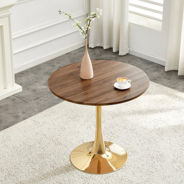 English Elm Round Tulip Bistro Dining Table Mid Century Pedestal Base for Compact Kitchen Spaces 31.5 inches Walnut W2920P518713